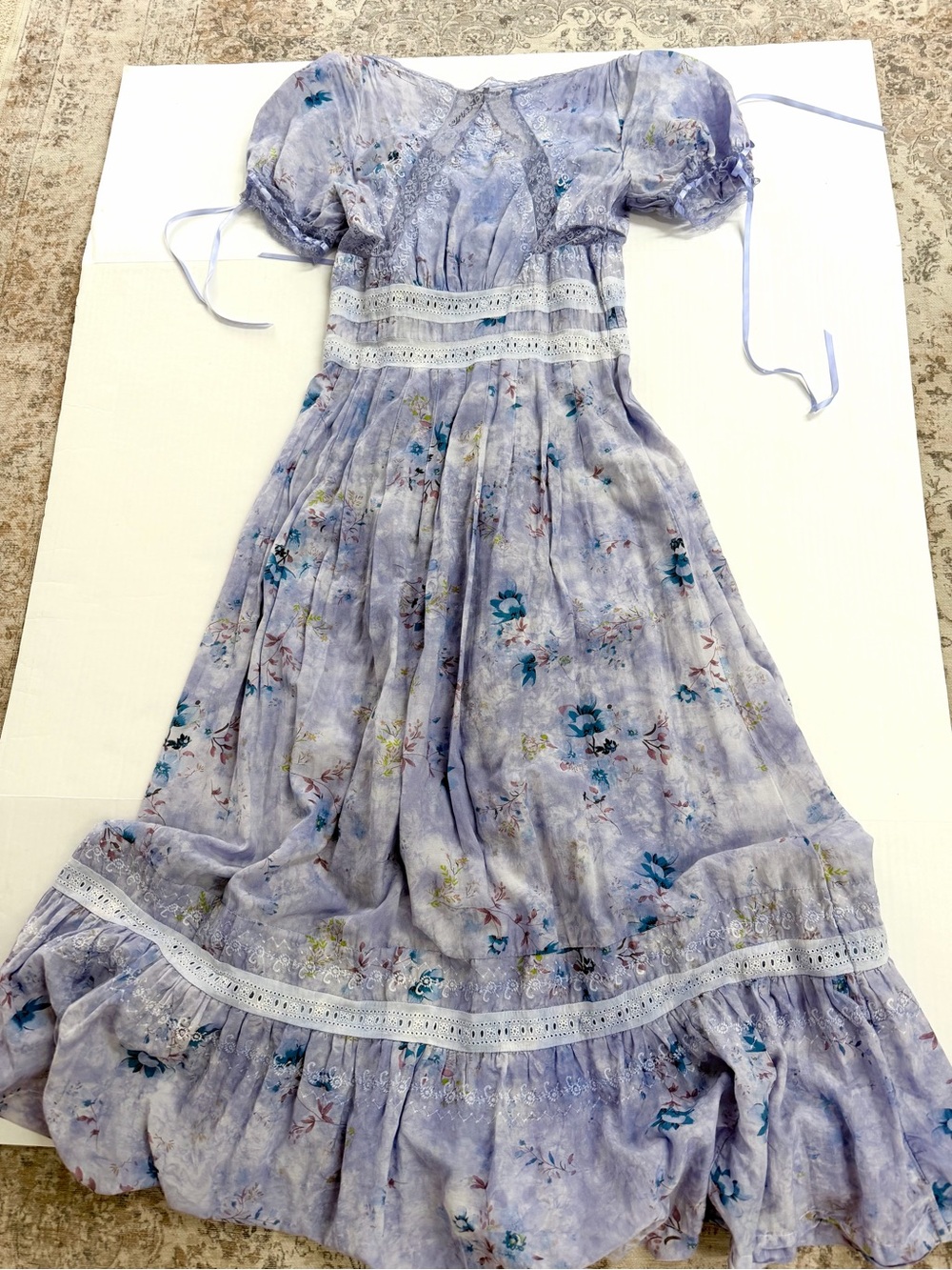 Anthropologie Lavender Floral Puff-Sleeve Maxi Dress —Cottage Prairie Romantic S - Picture 4 of 10